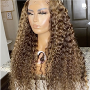 Frontal lace Brown & Blonde Highlight Deep Curly Wig